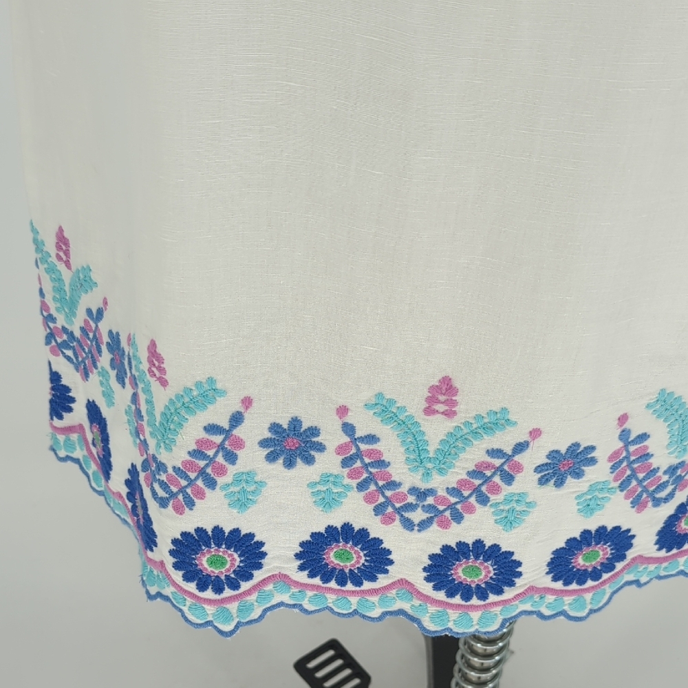 00891 Talbots Embroidered Linen Cotton Dress White size 6 preppy coastalcore - Picture 4 of 6